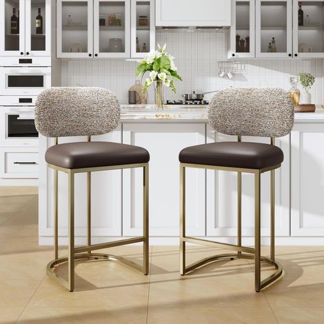 Barhocker 2er Set mit Lehne und Fußstütze, 63cm, Kaffeefarbe (1/5)