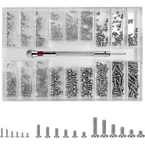 500-teiliges Schraubenset aus Kohlenstoffstahl, 18 Größen, inklusive Schraubendreher, für Brillen, Uhren und Elektronik (1/5)