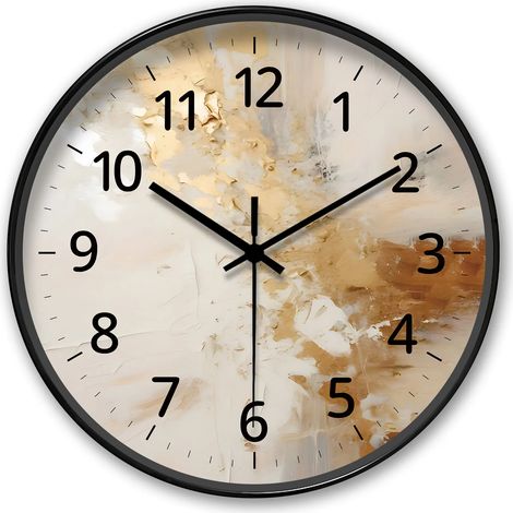 Horloge murale ronde de 20 cm (8 pouces) à motif abstrait et décor effet marbre (piles non incluses) (1/5)