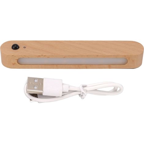 Ortviai Lampe LED sous-meuble avec capteur de mouvement et lumière crépusculaire, rechargeable USB, bois de hêtre, 180 mm (1/5)
