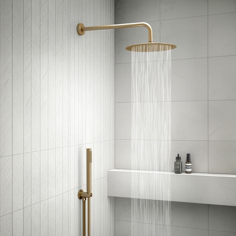 Set doccia con soffione 25 cm braccio 40 cm e kit doccetta in oro opaco Gedy (1/2)
