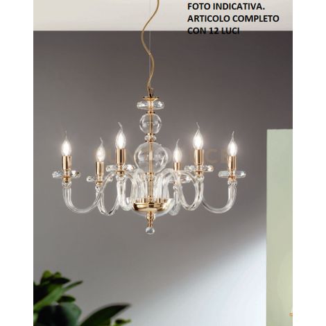 LAMPADARIO BACH 12 LUCI CRISTALLO E FINITURA ORO ATTACCO E14