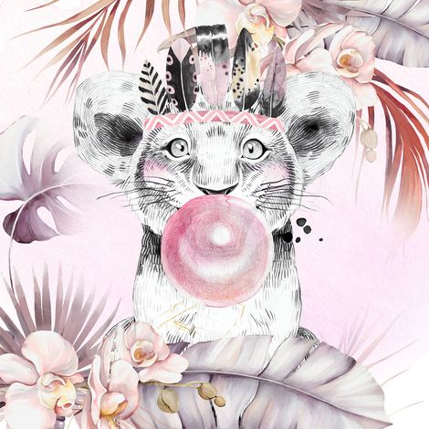 Papier peint panoramique Enfants - Lion bulle - 195 cm x 195 cm (1/2)