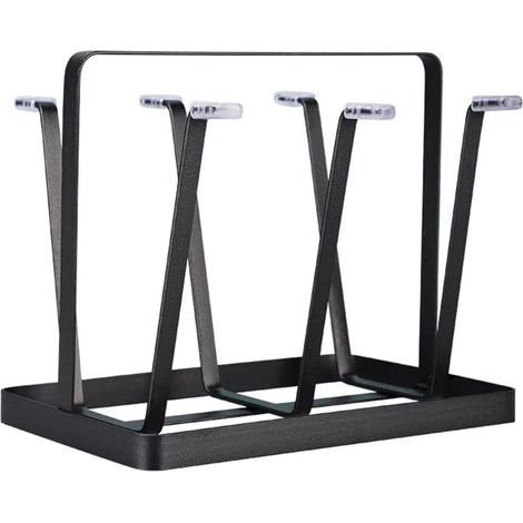 Escurrevasos de vidrio – Soporte estilo nórdico para copas de vino y tazas de café, organizador de botellas, estructura metálica, para hogar, oficina o cocina, Negro