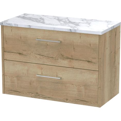 Winshill Contemporary 2 Drawer Wall Hung Vanity Unit with Laminate Worktop, Light Oak, 800mm