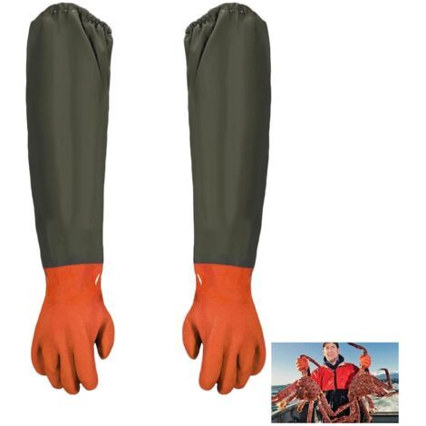 Gants de Bassin Longs en Caoutchouc, 1 paire de Gants de Nettoyage de Bassin, 70 cm Longs en Caoutchouc, Travail Imperméables de Sablage en PU, Orange (1/5)