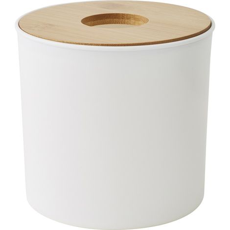 Poubelle à coton couvercle bambou 1.5L blanc (1/3)