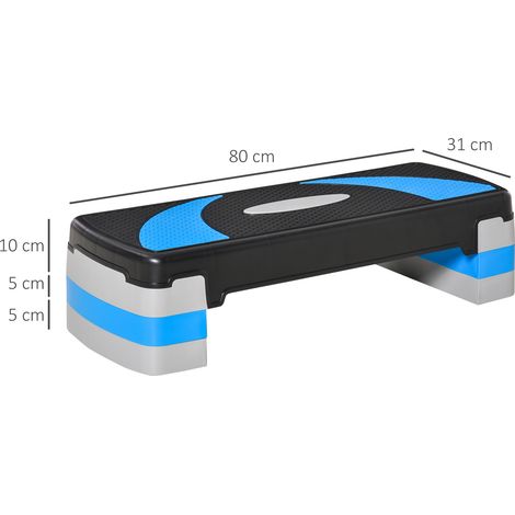 Plateforme Step Aérobic réglable en hauteur 3 niveaux (10/15/20cm), équipement fitness maison, supporte 150 kg, bleu clair, 80x31x10-20 cm (1/5)