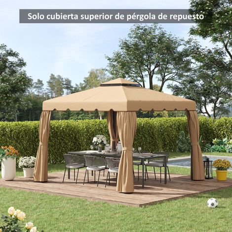 Toiture Remplacement Kiosque Couverture Double Toit Trous Drainage Kaki Aménagement Extérieur 3x3m