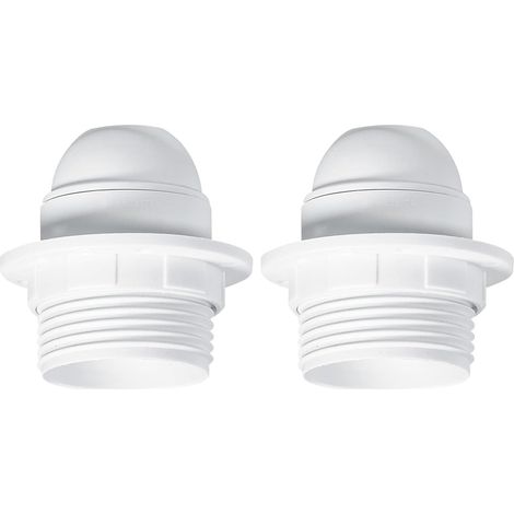 Lot de 2 Douille E27 Plastique Blanc Bague Abat-jour Raccord Mâle