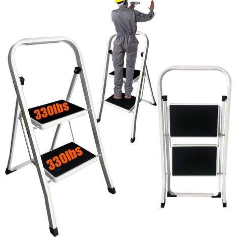 Échelle pliante à 2 marches pour la maison et la cuisine, échelle à marches antidérapantes, échelle métallique portable, facile à ranger, capacité de 330 lb