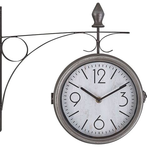 Horloge Murale Type de Gare Double Face 26 cm de Diamètre Accessoire Déco au Style Rétro Vintage Parfait pour Couloir ou Entrée Beliani (1/5)