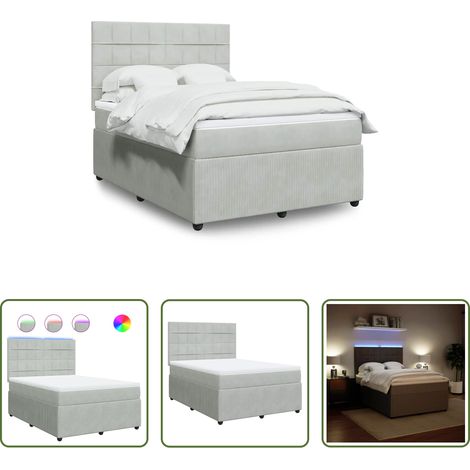 vidaXL LED-Beleuchtung - Boxspringbett mit Matratze Hellgrau 140x200 cm Samt (1/5)