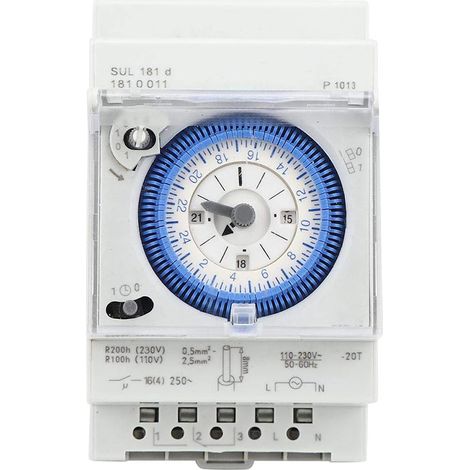 Minuterie analogique avec moteur synchrone et programme journalier, minuterie, 12VAC/DC，16A (1/5)