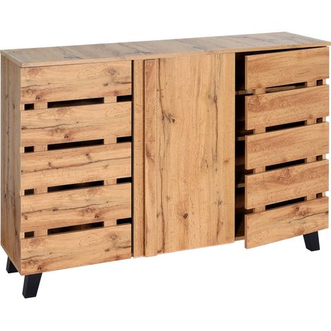 Sideboard HHG-625, Kommode Schrank Anrichte, 3 Türen 8 Staufächer 88x120x34cm, naturfarben