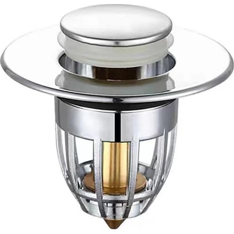 TuseRxln Bouchon de vidange escamotable - Baignoire et évier - Commande à bouton-poussoir avec grille filtrante - 1 pièce - Pour lavabos et baignoire en Chrome (1/5)