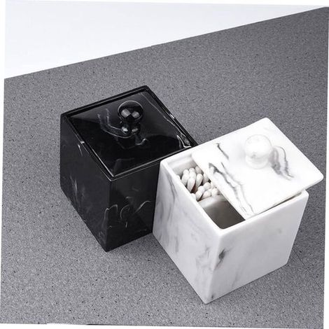 Caja para hisopos de algodón con diseño de vetas de mármol (2 unidades), moderna, para guardar hisopos de maquillaje, organizador. (1/5)