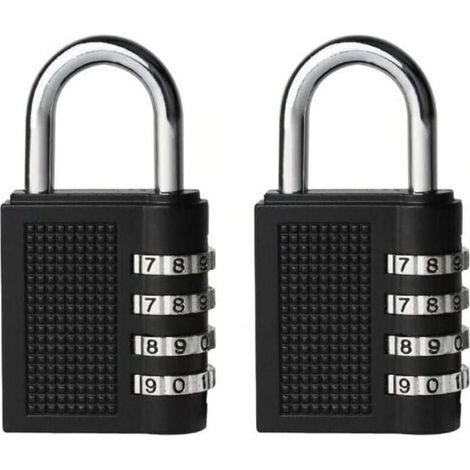 2 Pack Black Combination Locks for School Lockers, Toolboxes, 4-Digit Resettable Code, Outdoor Locker Key (1/4)