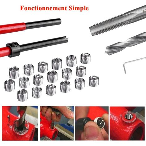 Mesee Kit de Réparation de Fil de M8 en Acier Inox, 30 pièces Outils de Réparation Filetage avec Foret Taraud Clé Inserts Filetés Ensemble d'Outils à Main Compatible pour Réparation Automatique (1/4)