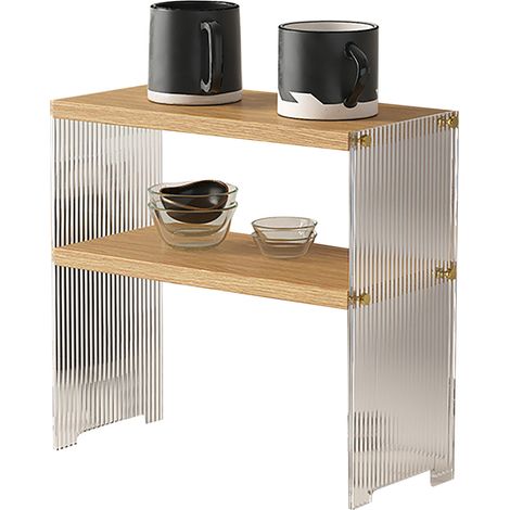 Étagère de Rangement Tasses Bois 2 Niveaux Acrylique Couleur Bois Grande Capacité Stable Organiseur Comptoir Cuisine Salon (1/5)