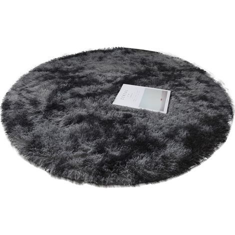 Tapis Rond, à Poils Longs, Moderne, Tapis de Sol Shaggy Confortable Moquette Anti-dérapage (Teinture-Gris foncé, 120cm X 120cm) (1/5)