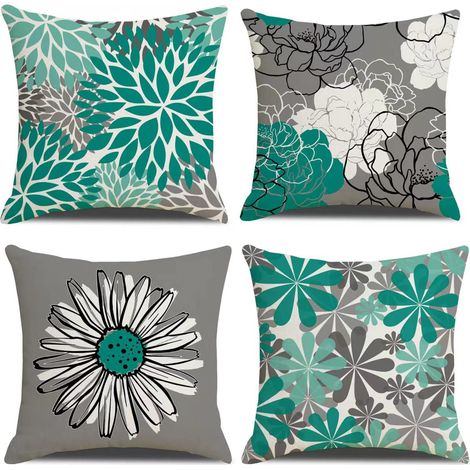 Housse de Coussin Floral 60x60cm Bleu Sarcelle Marguerite Moderne pour Extérieur, Maison, Canapé, Chambre et Décoration de Voiture (1/5)
