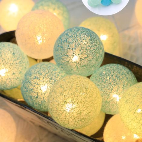Guirlande lumineuse LED multicolore à boules en plastique, bleu clair, 2 mètres, 10 LED, à piles. (1/4)