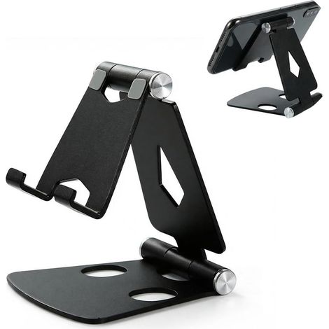 Handyhalterung – 1 Stück – Aluminium – Verstellbar und faltbar – Für Büro und Zuhause – Schwarz (1/5)
