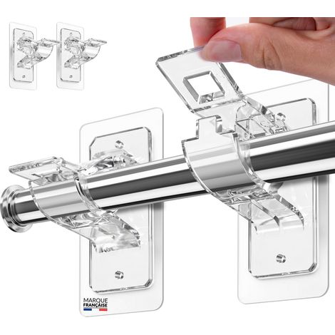 Support Tringle Rideau sans Perçage Lot de 2 diamètre 13 30mm Garantie Transparent Auto Adhésif Avec vis et chevilles inclus Charge