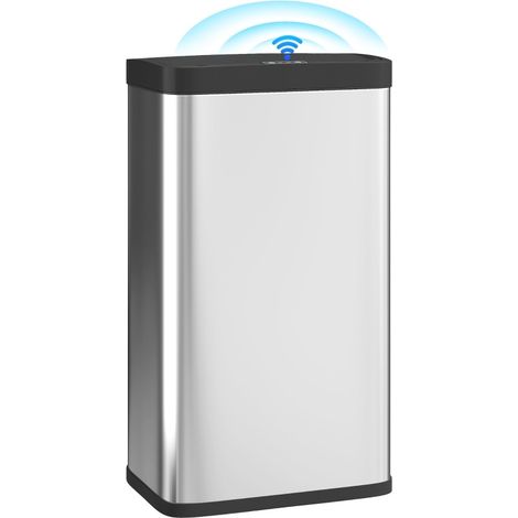 Cubo de basura automático 45 L con sensor y apertura sin contacto, cierre silencioso, acero inoxidable plateado (1/5)