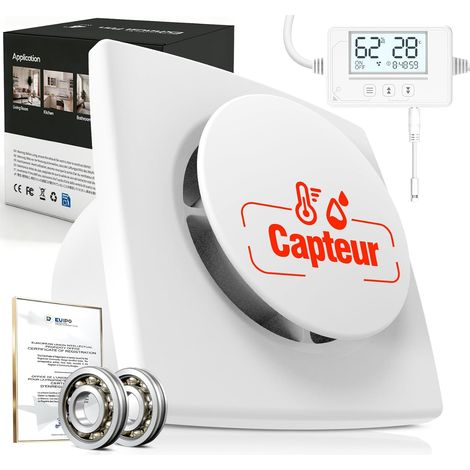 3 Vitesses Ventilateur extracteur d'air hygroréglable et Thermoréglable, Minuterie, vmc salle de bain automatique détecteur dumiditer, Silencieux et Puissant Ventilation WC Cave Cuisine P117 (1/5)