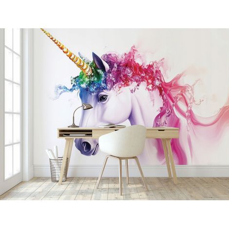 Vlies Fototapete Kinderzimmer 150x105 cm Einhorn - Fototapeten Tapeten für Kinder Mädchen - Kindertapete - Kinderzimmertapete Tiere weiß rosa, WallArena (1/4)
