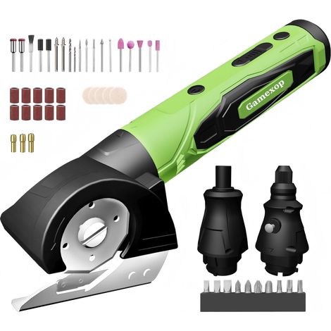 Outils Multifonctionnels 4 en 1 Ciseaux Electriques Sans Fil, Outils Rotatifs Ensemble de Tournevis Couteaux à Enrouleur Sans Fil Feutre, Tapis Carton Gravure Perçage Découpe Electroménager (1/5)