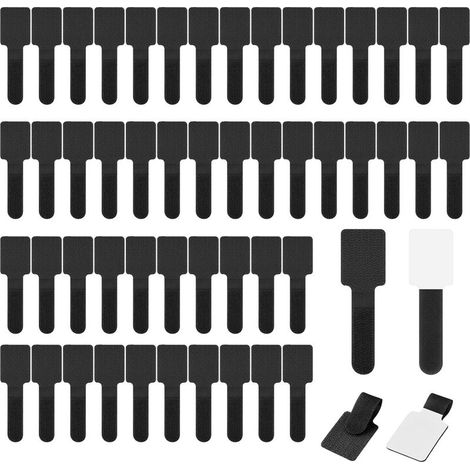 50 Pièces Sangles de bureau pour gestion des câbles, Sangles adhésives réutilisables pour câbles, Attaches de câble réglables à crochets et boucles pour Câble de données (Noir) (1/5)