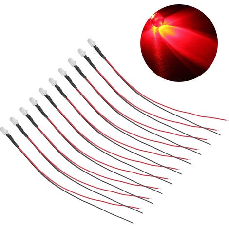 10 pièces Diodes électroluminescentes 5mm lumière LED électronique précâblée pour la décoration 5-12V rouge (1/5)