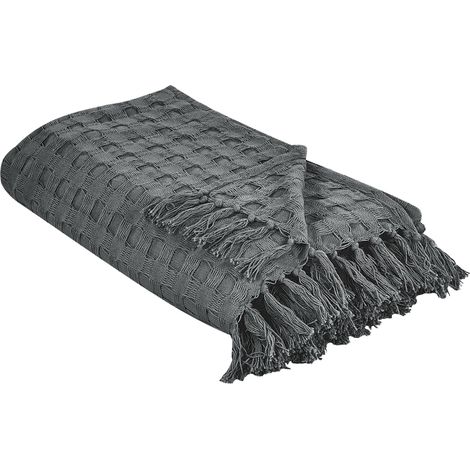 Copriletto decorativo con frange in cotone 150 x 200 cm Grigio ScuroBere