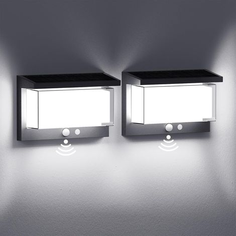 2 Pièces Applique Murale Exterieur Solaire,Lampe Solaire Extérieure avec Détecteur de Mouvement IP65 6500K Blanc Froid Allumage/Extinction Auto,Étanche pour Jardin,Terrasse,Couloir et Allées (1/5)