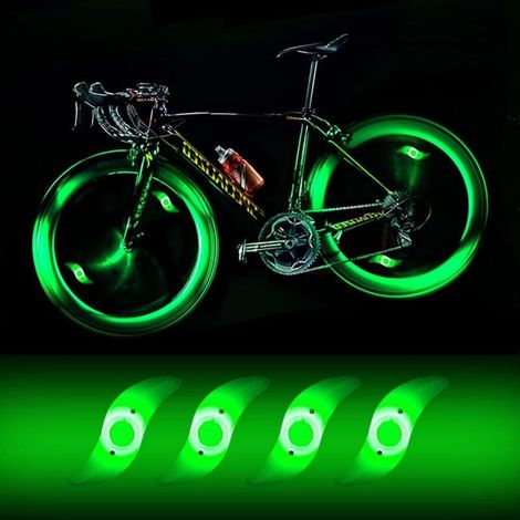 4 x LED lumière Roue vélo,lumière LED étanche Velo Roue avec 3 Modes de clignotement Lampe LED Roue vélo pour vélo Adulte et Enfant - vert