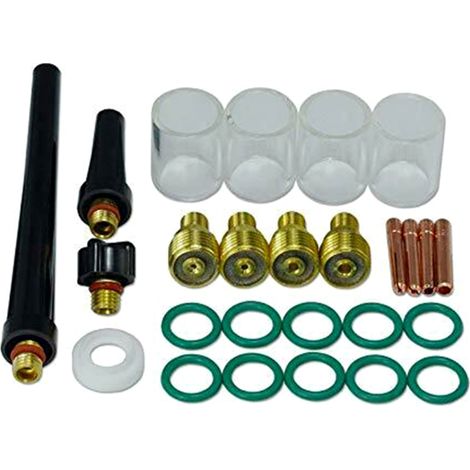Kit de accesorios para antorcha de soldadura TIG (26 piezas): abrazaderas, juntas, copas traseras, copas de vidrio resistentes al calor, para WP-9/20/