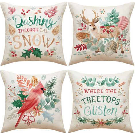 4 Weihnachtskissenbezüge 45x45, Kissenhüllen im Weihnachtsmotiv