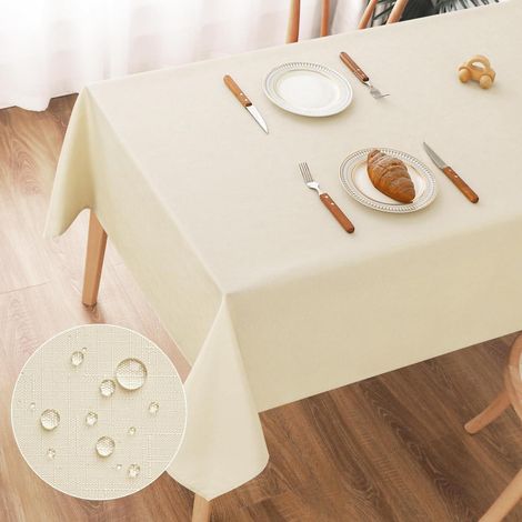 Nappe lavable aspect lin 100x140cm hydrofuge résistante aux rayures beige