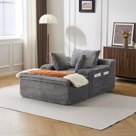 Canapé-lit en velours côtelé avec fonction couchage – Canapé relax modulaire pour salon, petit canapé moderne multifonction avec porte-gobelets et coussins