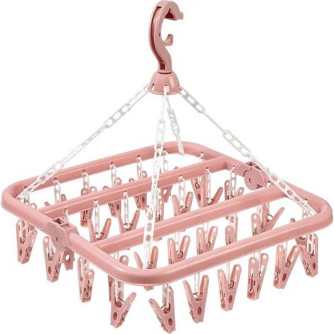 Cintre de séchage de vêtements avec 32 clips et support de suspension pliable goutte à goutte (rose) (1/3)