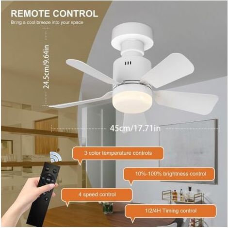 Ventilateur de plafond 45 cm silencieux – Lumière LED dimmable 24W – Télécommande – 4 vitesses – Pales en ABS – Pour pièces jusqu'à 15 m² (1/5)