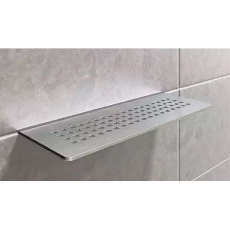 Schluter – Tablette de salle de bain en acier inoxydable brossé 4mm – Installation sans perçage – Design floral moderne – Pour murs à carreler