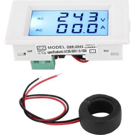 Moment heureux-courantmètre D69-2042 Voltmètre à double affichage Ampèremètre AC80-300V 0-50A 0-100A avec bricolage test Blanc (1/4)