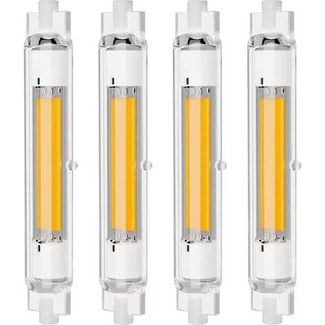 Packung mit 4 dimmbaren 118-mm-R7S-LED-Lampen, 30 W, 3000 K warmweißes Licht, flimmerfrei.