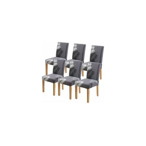 6Pcs Housse de Chaise Extensible pour Salle à Manger Protection de Chaise Imprimée Maison Hôtel Mariage Réunion (Gris) (1/4)