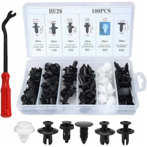 100 Pièces Rivet Clips Plastique Clips Plastique Voiture Clips Peugeot Carrosserie Garniture Clips avec Outil Démontage Universels Clips Voiture pour Auto Voitures Panneaux de Portes——VEBTles (1/5)