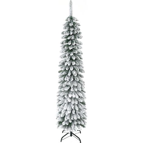 Sapin de Noël artificiel neige design étroit ignifuge 180 cm vert/blanc